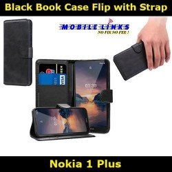 Black Book Case Flip with Strap For Nokia 1 Plus TA-1130 Slim Fit Look